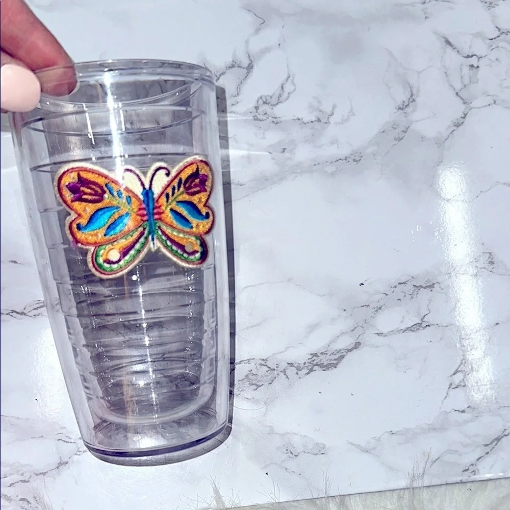 Tervis Clear Tumbler with Colorful Butterfly Design no lid